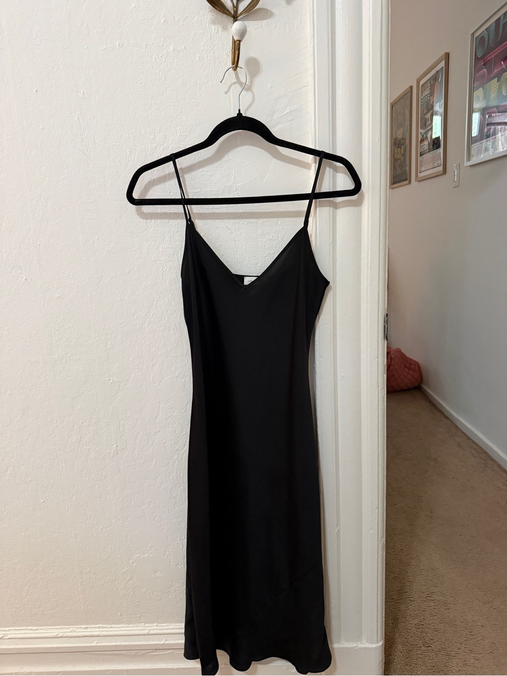 Wilfred Black Midi Slip Dress with Spaghetti Straps